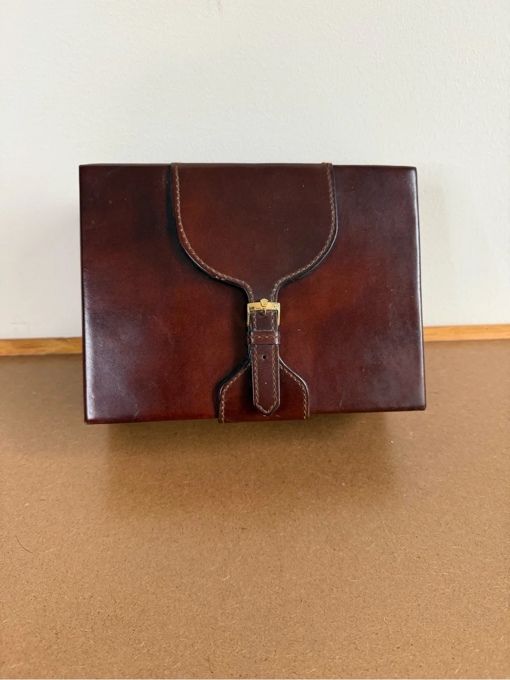 Rolex Vintage 70s-80s President Day Date Brown Leather Watch Box w/ Gold Buckle